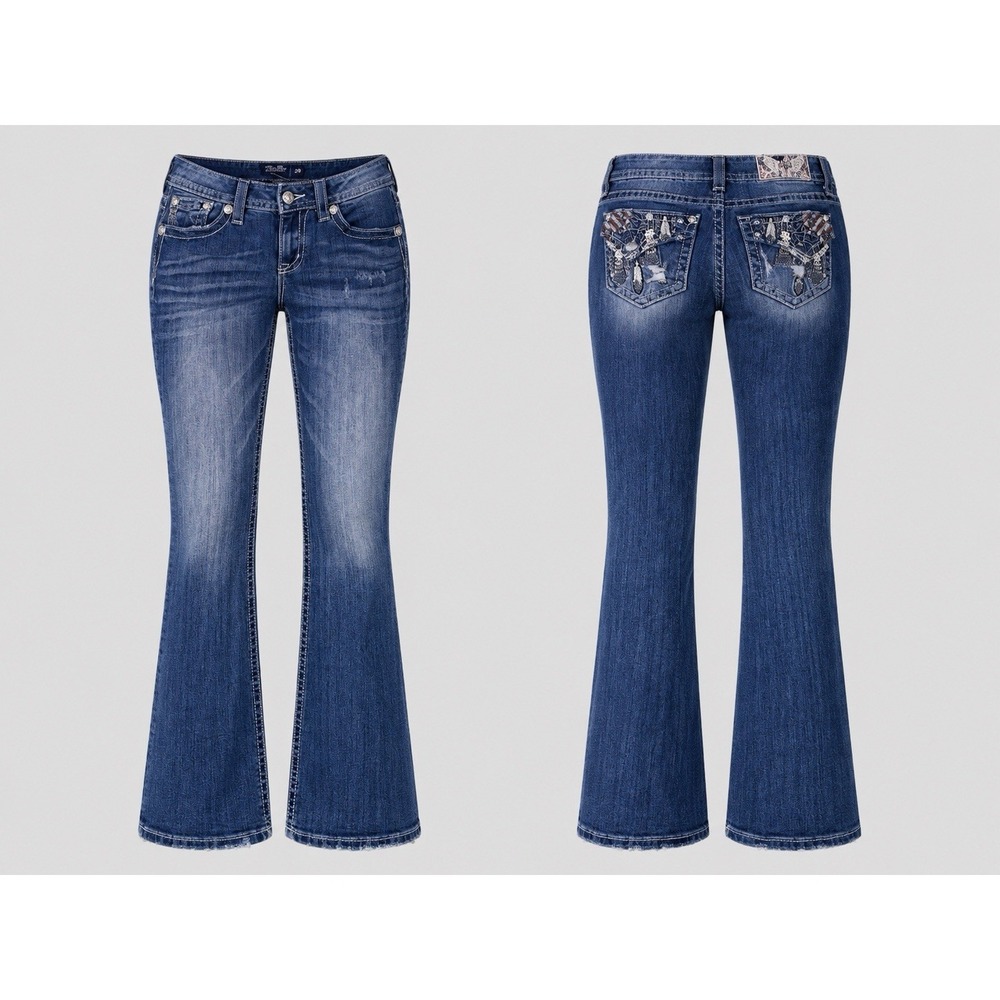 Miss Me Jeans  womens 29 mid rise Boot Cut Embroidered dreamcathcer usa flag